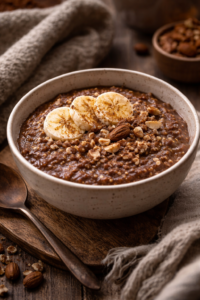 Kakao-Hirsebrei mit warmen Gewürzen als nährendes Rezept für die Periode – gesundes Frühstück für mehr Energie und Wohlbefinden im Zyklus